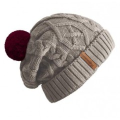 Beanie No.2 - Mützenfarbe Erdgrau - Bommelfarbe Bordeauxrot