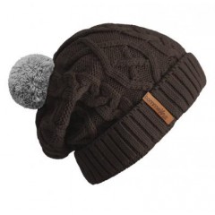 Beanie No.2 - Mützenfarbe Coffee - Bommelfarbe Hellgrau
