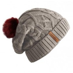 Beanie No.2 - Mützenfarbe Erdgrau - Bommelfarbe Fakefur Rot xsoft