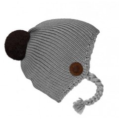 BAMbeanie No.2 - Mützenfarbe Grau - Bommelfarbe Dunkelbraun
