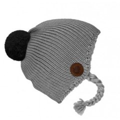 BAMbeanie No.2 - Mützenfarbe Grau - Bommelfarbe Schwarz
