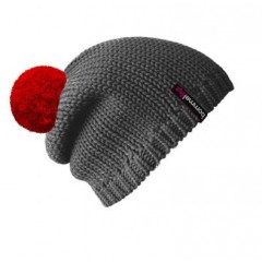 BAMbeanie - Mützenfarbe Grau - Bommelfarbe Rot