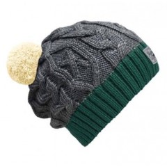Beanie No.3 - Mützenfarbe Petrol-Grau - Bommelfarbe Creme