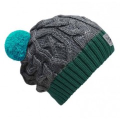 Beanie No.3 - Mützenfarbe Petrol-Grau - Bommelfarbe Türkis