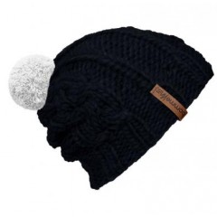 Beanie Handmade Zopf - Mützenfarbe Anthrazit - Bommelfarbe Weiß