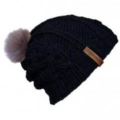 Beanie Handmade Zopf - Mützenfarbe Anthrazit - Bommelfarbe Fakefur Altrosa