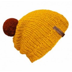 Beanie Handmade - Mützenfarbe Gelb - Bommelfarbe Rostrot