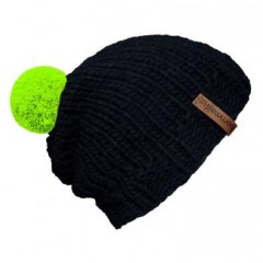 Beanie Handmade - Mützenfarbe Anthrazit - Bommelfarbe Neongrün