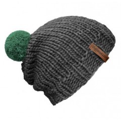Beanie Handmade - Mützenfarbe Grau - Bommelfarbe Aquamarin