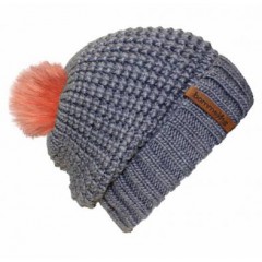 Beanie No.4 - Mützenfarbe Grau - Bommelfarbe Fakefur Lachs