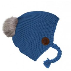 BAMbeanie No.2 - Mützenfarbe Blau - Bommelfarbe Fakefur Grau