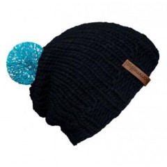 Beanie Handmade - Mützenfarbe Anthrazit - Bommelfarbe Reflektor Türkis
