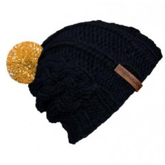 Beanie Handmade Zopf - Mützenfarbe Anthrazit - Bommelfarbe Reflektor Ockergelb
